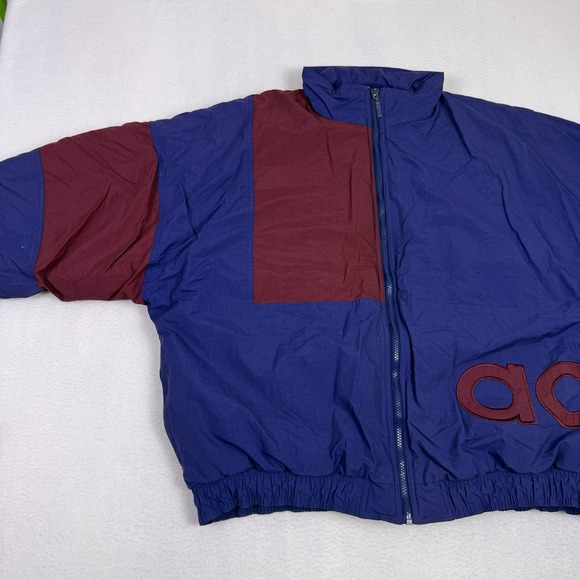 Vintage 90s Adidas Big Logo Wrap Around Puffer Jacket XL Blue Maroon Quilted - Picture 5 of 10